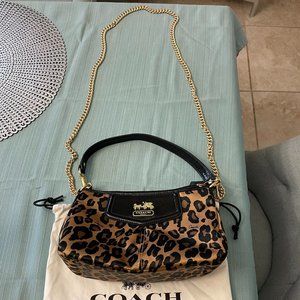 Like New Authentic Coach Nylon Animal Print Small Bag, Gold Chain, and Dust Bag